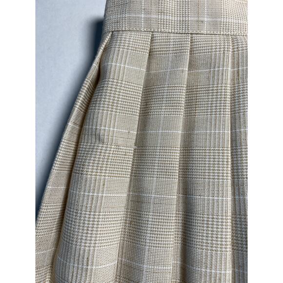 Vintage‎ Women's Bill Blass Pleated Checked Tan and Cream Skirt, Size 6 - Picture 4 of 5